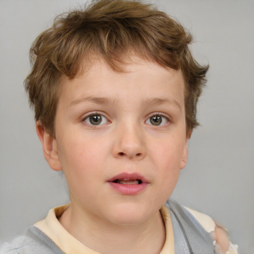 Neutral white child male with short  brown hair and blue eyes