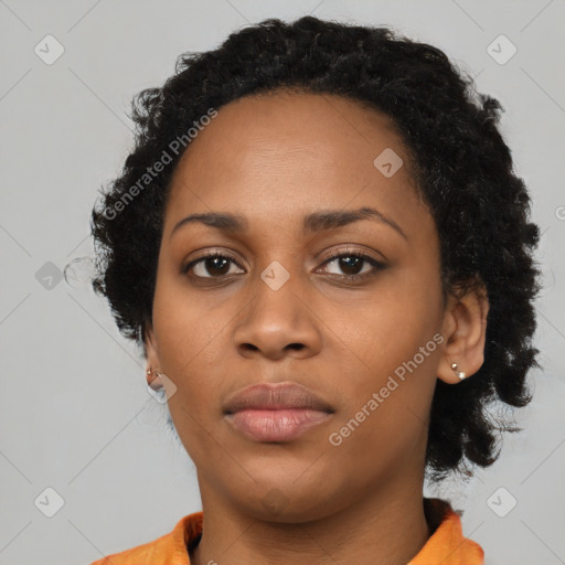 Neutral black young-adult female with medium  black hair and brown eyes