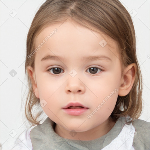 Neutral white child female with medium  brown hair and brown eyes