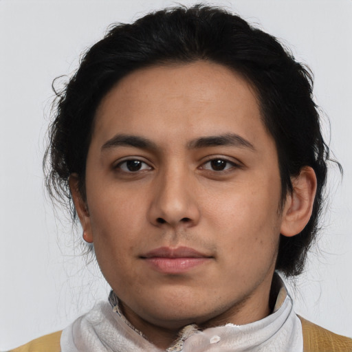 Neutral asian young-adult male with short  brown hair and brown eyes