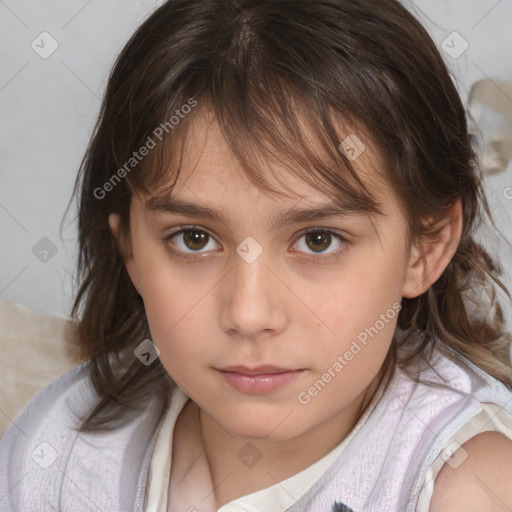 Neutral white child female with medium  brown hair and brown eyes