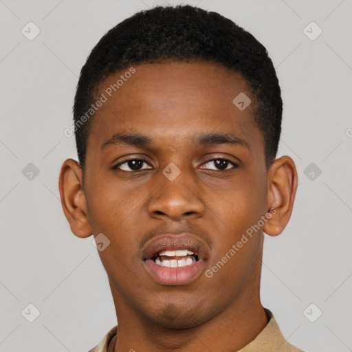 Neutral black young-adult male with short  brown hair and brown eyes