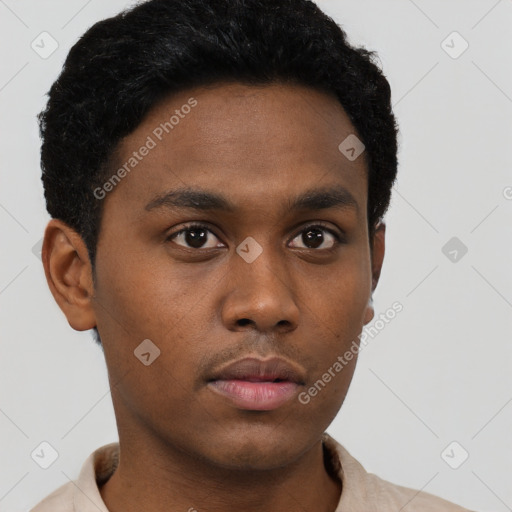 Neutral black young-adult male with short  brown hair and brown eyes