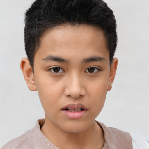 Neutral asian child male with short  brown hair and brown eyes