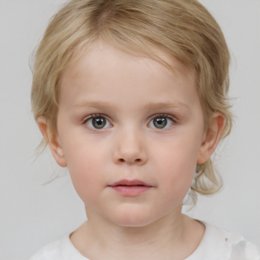 Neutral white child female with medium  brown hair and blue eyes