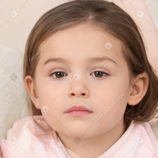 Neutral white child female with medium  brown hair and brown eyes