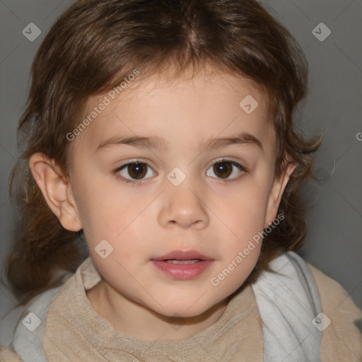 Neutral white child female with medium  brown hair and brown eyes