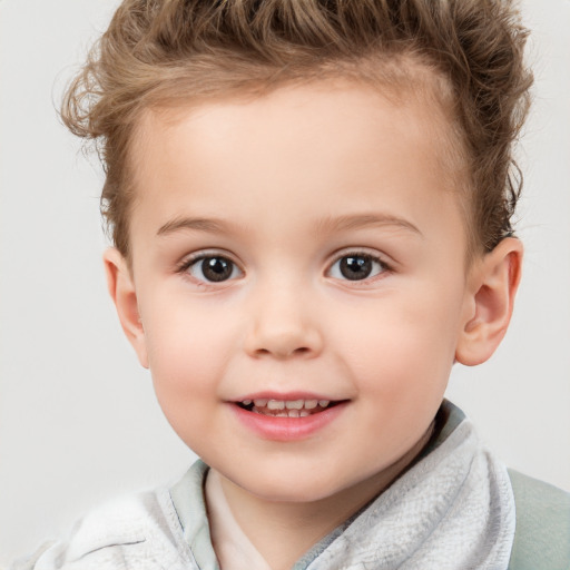 Joyful white child female with short  brown hair and brown eyes