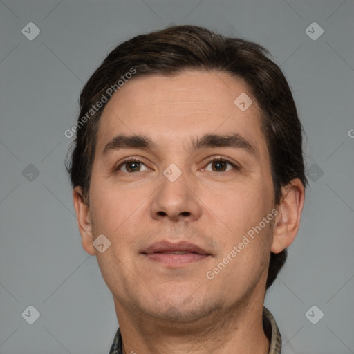 Neutral white adult male with short  brown hair and brown eyes