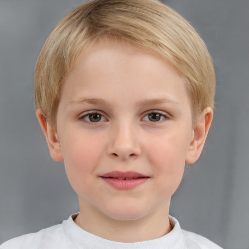 Joyful white child female with short  brown hair and brown eyes