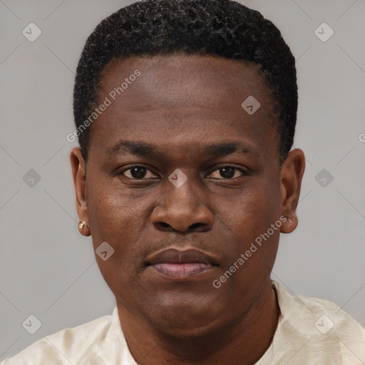 Neutral black young-adult male with short  brown hair and brown eyes