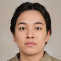 Neutral asian young-adult male with short  brown hair and brown eyes