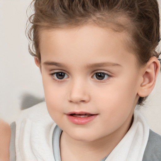 Neutral white child female with short  brown hair and brown eyes