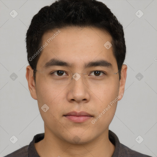 Neutral asian young-adult male with short  black hair and brown eyes