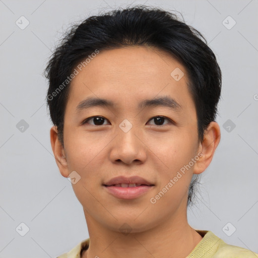 Neutral asian young-adult male with short  black hair and brown eyes