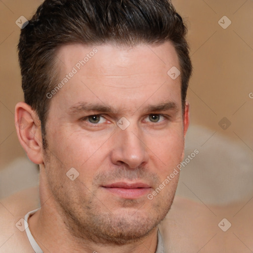 Neutral white adult male with short  brown hair and brown eyes