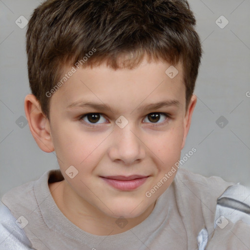 Joyful white child male with short  brown hair and brown eyes