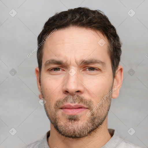 Neutral white adult male with short  brown hair and brown eyes