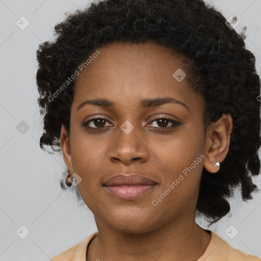 Neutral black young-adult female with short  brown hair and brown eyes