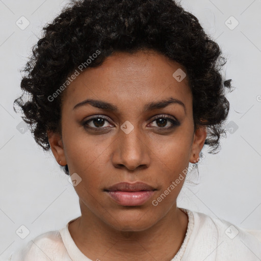 Neutral black young-adult female with short  brown hair and brown eyes