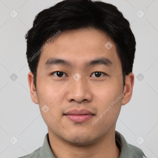 Neutral asian young-adult male with short  black hair and brown eyes