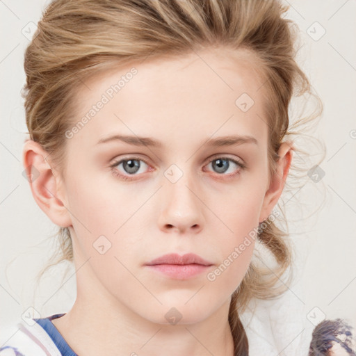 Neutral white young-adult female with medium  brown hair and blue eyes