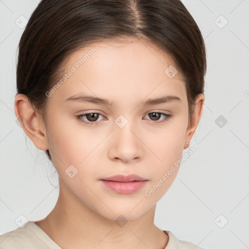 Neutral white young-adult female with short  brown hair and brown eyes