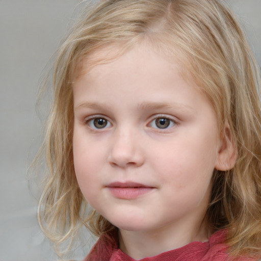 Neutral white child female with medium  brown hair and blue eyes