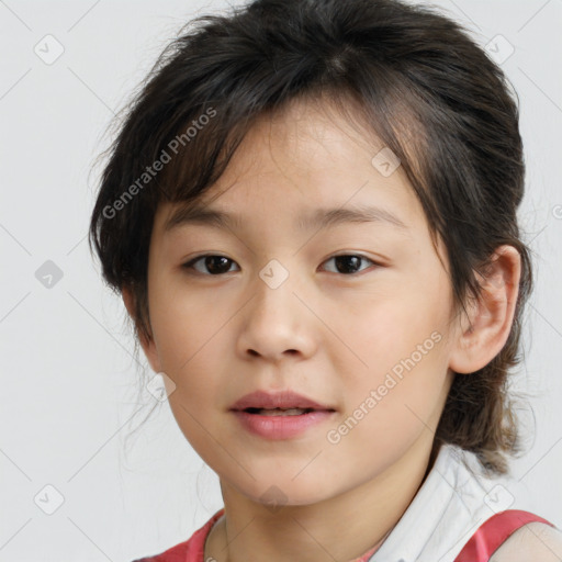 Neutral white child female with medium  brown hair and brown eyes