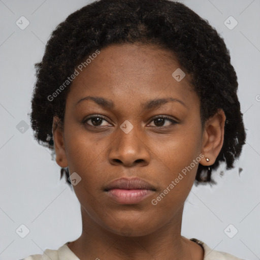 Neutral black young-adult female with short  brown hair and brown eyes