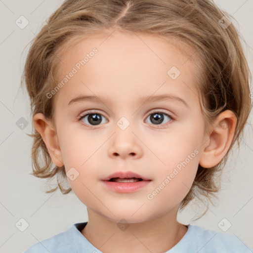 Neutral white child female with medium  brown hair and brown eyes