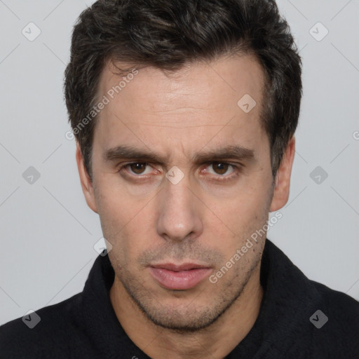 Neutral white adult male with short  brown hair and brown eyes