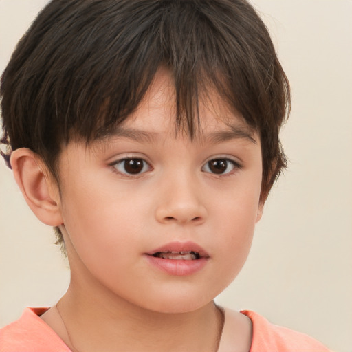 Neutral white child female with short  brown hair and brown eyes