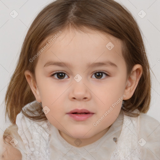 Neutral white child female with medium  brown hair and brown eyes