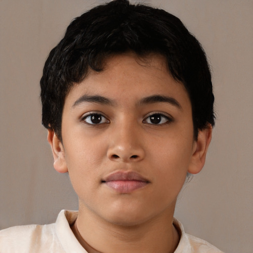 Neutral latino child female with short  brown hair and brown eyes