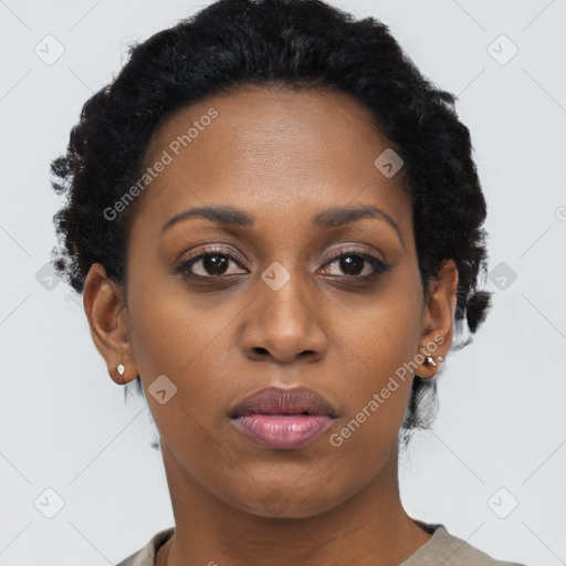 Neutral black young-adult female with short  brown hair and brown eyes