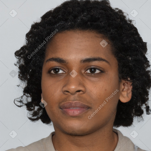 Neutral black young-adult female with short  black hair and brown eyes