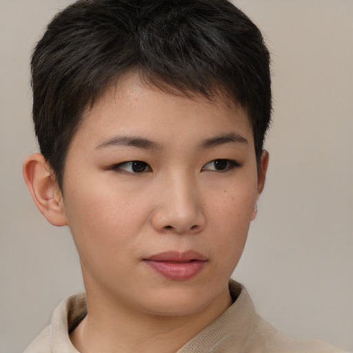 Neutral asian child female with short  brown hair and brown eyes