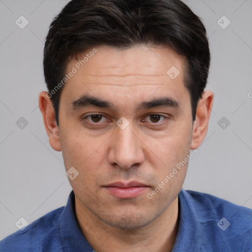 Neutral white adult male with short  brown hair and brown eyes