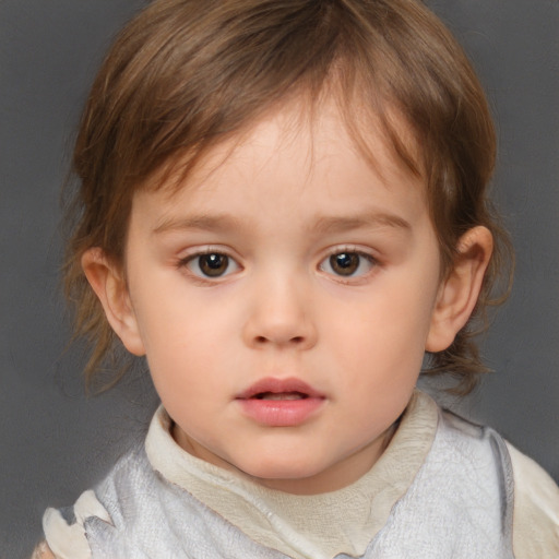 Neutral white child female with medium  brown hair and brown eyes