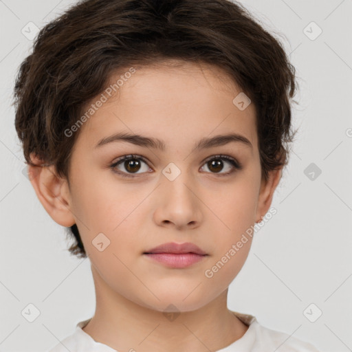 Neutral white young-adult female with short  brown hair and brown eyes