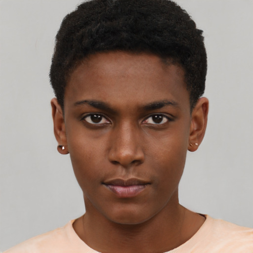 Neutral black young-adult male with short  brown hair and brown eyes