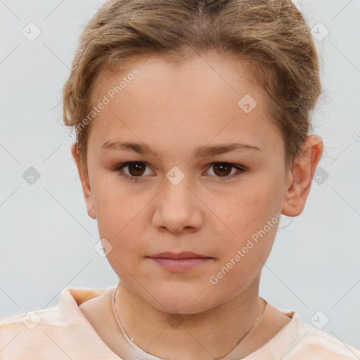 Neutral white child female with short  brown hair and brown eyes