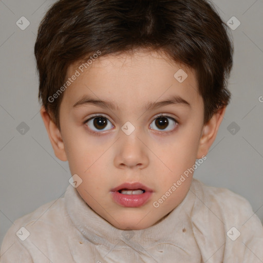 Neutral white child female with short  brown hair and brown eyes