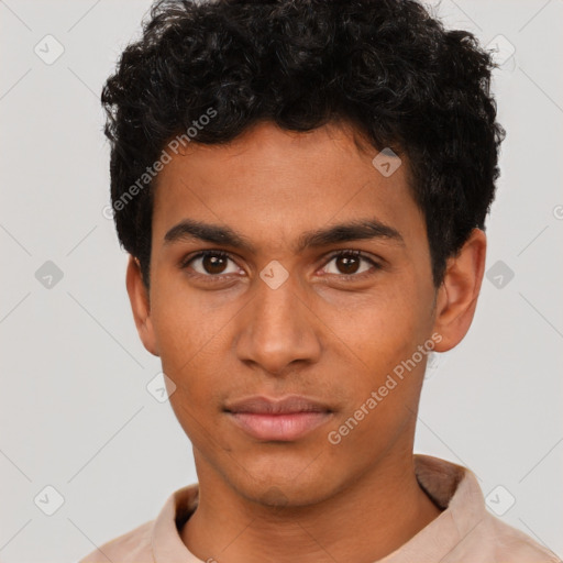 Neutral latino young-adult male with short  brown hair and brown eyes