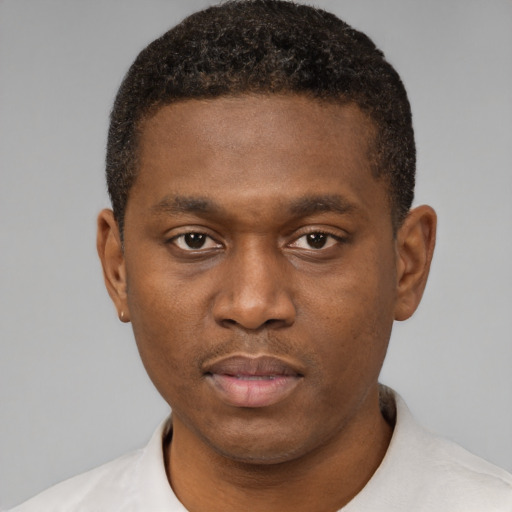 Neutral black young-adult male with short  brown hair and brown eyes