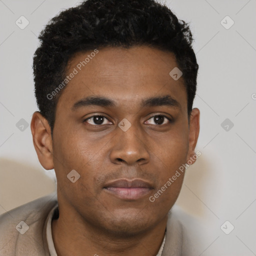 Neutral black young-adult male with short  brown hair and brown eyes