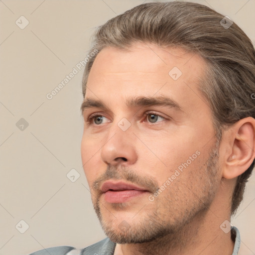 Neutral white adult male with short  brown hair and brown eyes