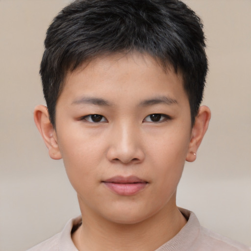 Neutral asian child male with short  brown hair and brown eyes