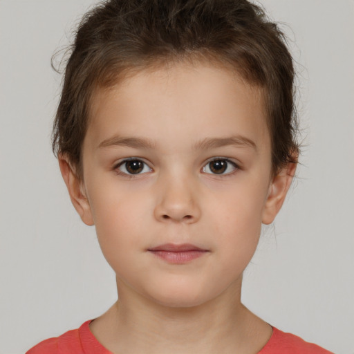 Neutral white child female with short  brown hair and brown eyes